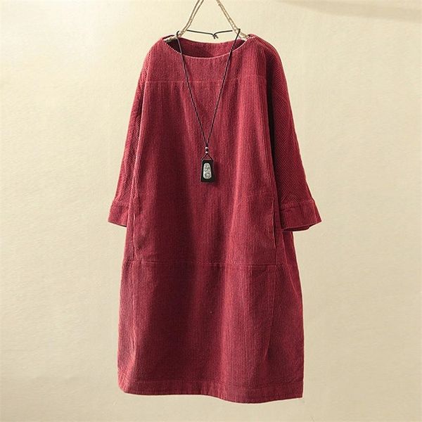 corduroy women autumn winter vintage pockets solid long sleeve loose casual dress y200805, Black;pink
corduroy women autumn winter vintage pockets solid long sleeve loose casual dress y200805, Black;pink