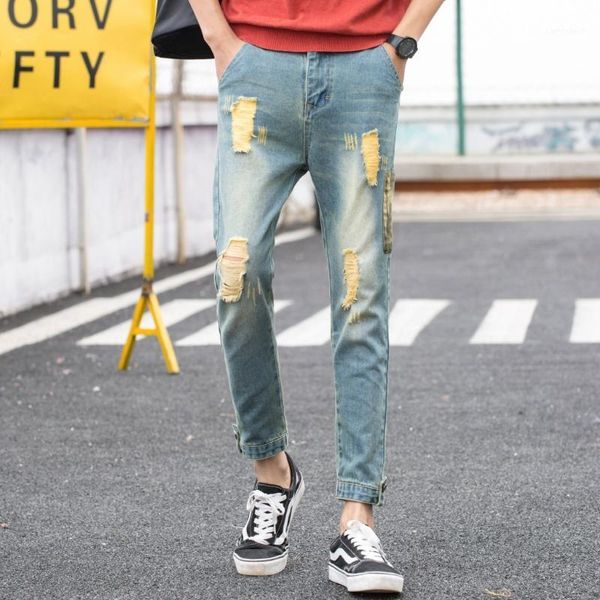 men's jeans 2021 men brand biker high stretch skinny spring casual ripped hole ankle length pencil pants1, Blue
men's jeans 2021 men brand biker high stretch skinny spring casual ripped hole ankle length pencil pants1, Blue