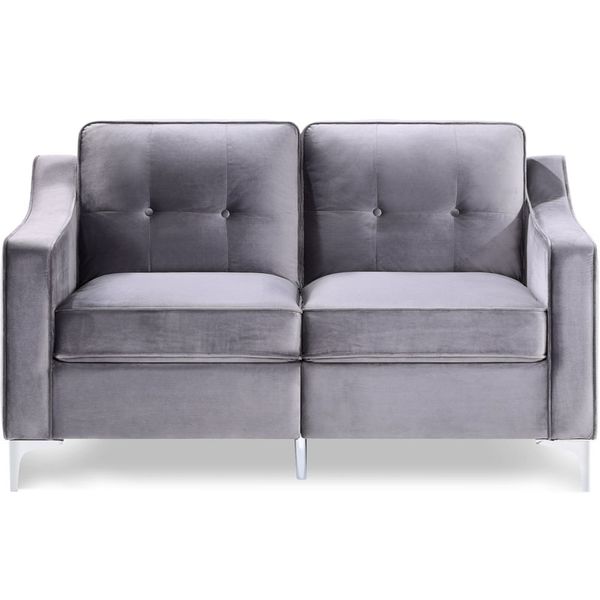 Us Stock Tufted Velvet Upholstered Loveseat Track Arm Classic Mid-century Modern Sofa Set With Chromed Metal Legs Fast Shipping