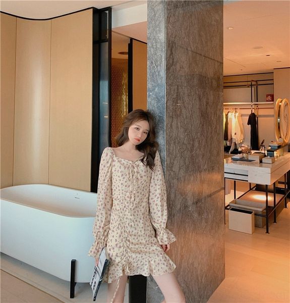 60sjg autumn 2020 fresh style women's autumn french temperament long sleeve new dress flowers new flowers small people coll drawstring, Black;gray
60sjg autumn 2020 fresh style women's autumn french temperament long sleeve new dress flowers new flowers small people coll drawstring, Black;gray