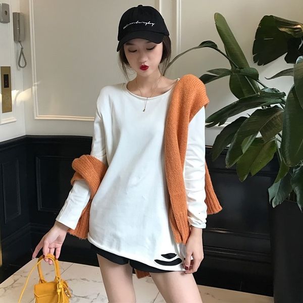 fall 2020 new long sleeve loose hole bottoming casual and versatile student white t-shirt trend for women
fall 2020 new long sleeve loose hole bottoming casual and versatile student white t-shirt trend for women