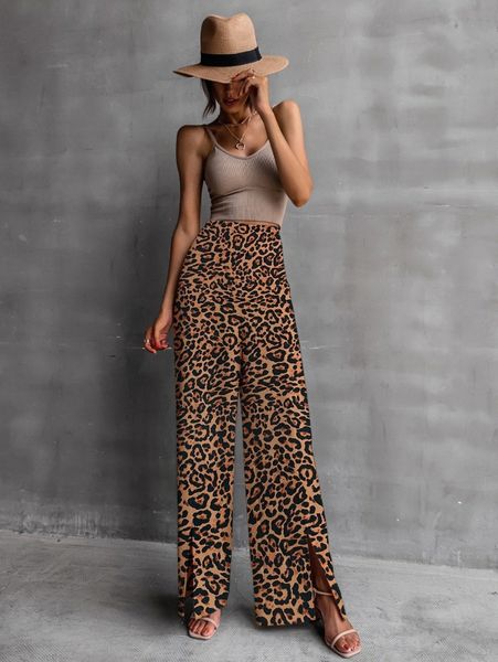 leopard split hem pants g5sn#, Black;white 
leopard split hem pants g5sn#, Black;white