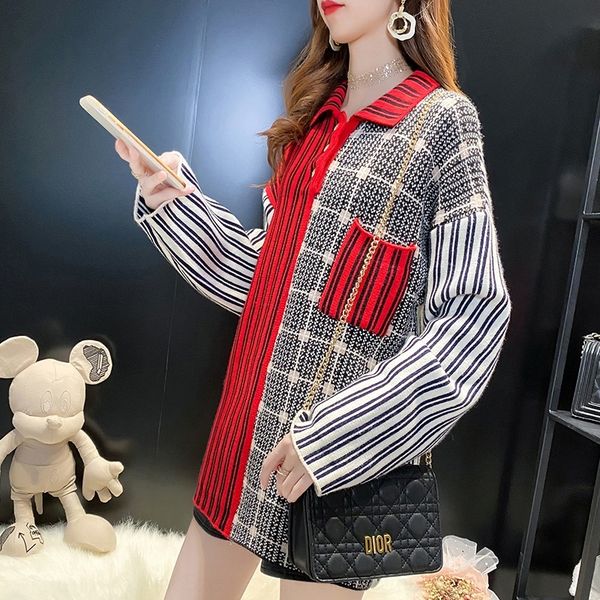 k5que plaid color matching sweater for women 2020 autumn new korean style loose plaid sweater coat coatouter fashion knitted women's co, White;black
k5que plaid color matching sweater for women 2020 autumn new korean style loose plaid sweater coat coatouter fashion knitted women's co, White;black