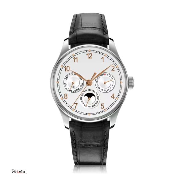 men's automatic mechanical watch perpetual calendar silver white stainless steel case black leather strap moon phase gold dial iw344202, Slivery;brown
men's automatic mechanical watch perpetual calendar silver white stainless steel case black leather strap moon phase gold dial iw344202, Slivery;brown