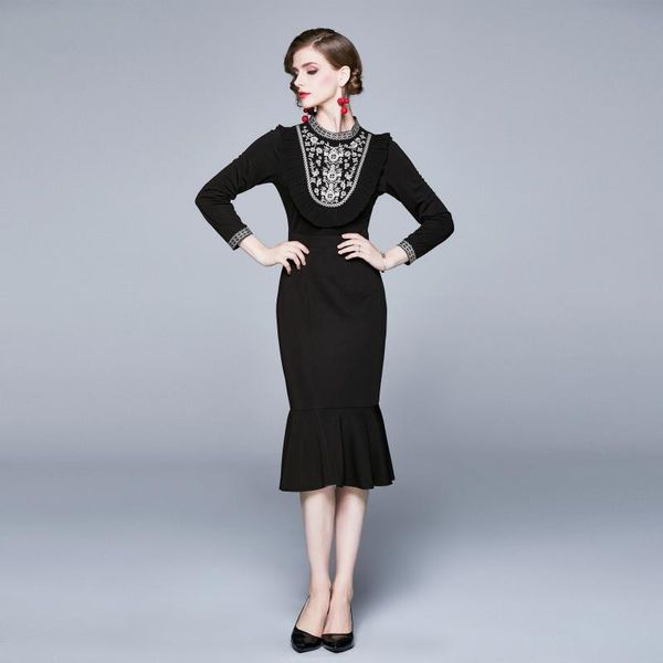 elegant designer women autumn embroidery dress female ruffles office party robe ladies vintage mermaid dresses vestidos, Black;gray
elegant designer women autumn embroidery dress female ruffles office party robe ladies vintage mermaid dresses vestidos, Black;gray