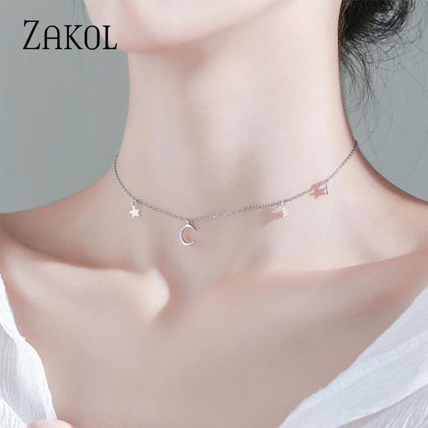 chains zakol fashion korean star moon shape pendant necklaces female plating choker clavicle chain necklace for women gift fsnl003, Silver
chains zakol fashion korean star moon shape pendant necklaces female plating choker clavicle chain necklace for women gift fsnl003, Silver