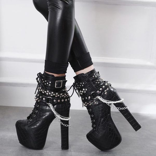 boots womens lace up block high heel rivet studs metal chain side zip ankle shoes motorcycle platform punk 16cm plus size b3071, Black
boots womens lace up block high heel rivet studs metal chain side zip ankle shoes motorcycle platform punk 16cm plus size b3071, Black