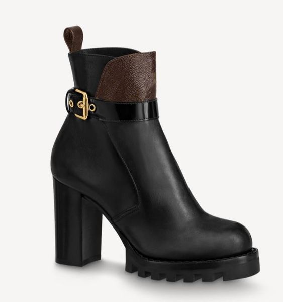 women black leather boots high heel buckle strap designer lay star trail chunky ankle treaded rubber outsole boot
women black leather boots high heel buckle strap designer lay star trail chunky ankle treaded rubber outsole boot