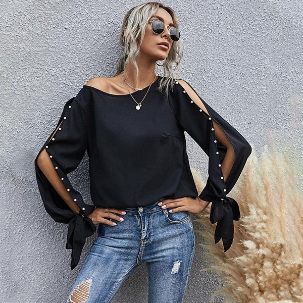autumn women's new european and american solid color fashion pearl open sleeve round neck long sleeve top, White
autumn women's new european and american solid color fashion pearl open sleeve round neck long sleeve top, White