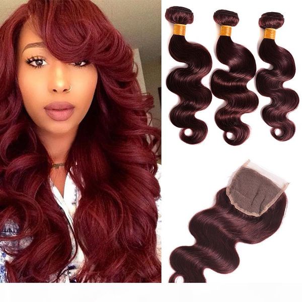 #99j wine red brazilian human hair weaves with closure 4pcs lot virgin brazilian virgin hair 3bundles with 4x4 lace closure body wave, Black;brown
#99j wine red brazilian human hair weaves with closure 4pcs lot virgin brazilian virgin hair 3bundles with 4x4 lace closure body wave, Black;brown