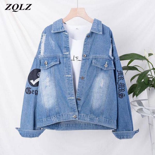 zqlz plus size autumn denim jacket women ripped hole loose letter embroidery spring jean coat female 2020 new casual coats mujer, Black;brown
zqlz plus size autumn denim jacket women ripped hole loose letter embroidery spring jean coat female 2020 new casual coats mujer, Black;brown