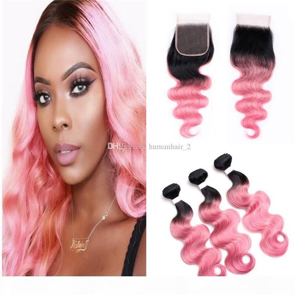 ombre human hair weaves two tone 1b pink body wave brazilian virgin hair extension with lace closure dark root hair bundles with closure, Black;brown 
ombre human hair weaves two tone 1b pink body wave brazilian virgin hair extension with lace closure dark root hair bundles with closure, Black;brown