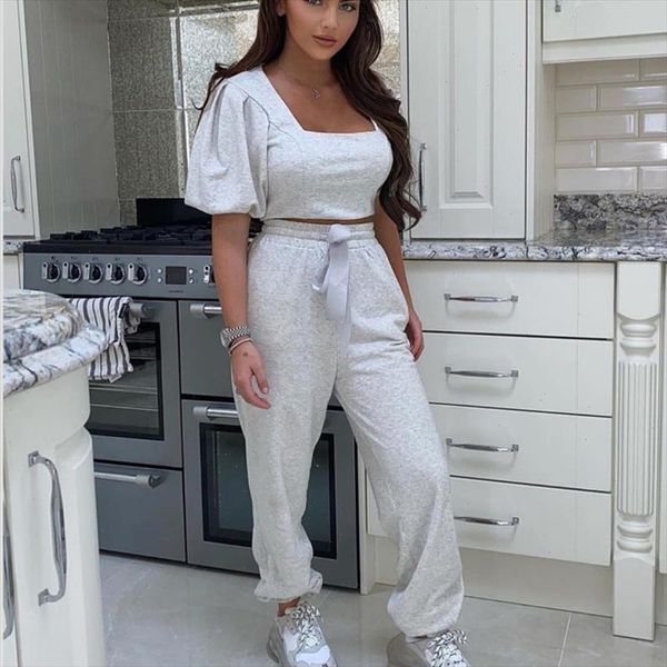 2021 summer new arrival casual square collar puff sleeve solid slim short lace up pants two piece suit women se235, Gray
2021 summer new arrival casual square collar puff sleeve solid slim short lace up pants two piece suit women se235, Gray