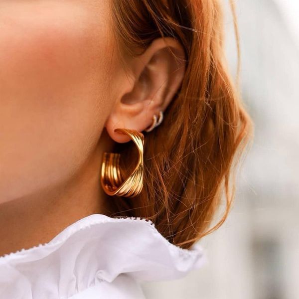 hoop & huggie design large small size gold plated taxture wave earrings for women minimalist bow shape, Golden;silver
hoop & huggie design large small size gold plated taxture wave earrings for women minimalist bow shape, Golden;silver