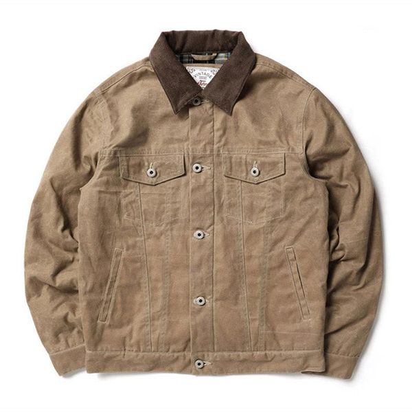 men's jackets 2021 american vintage cotton cloth business casual oil wax wick velvet collar jacket spring autumn khaki button coat, Black;brown
men's jackets 2021 american vintage cotton cloth business casual oil wax wick velvet collar jacket spring autumn khaki button coat, Black;brown