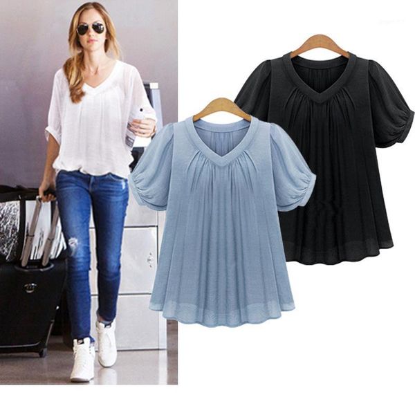 plus size women shirt blouse european and american style short sleeve v neck chiffon summer shirt loose casual female1, White
plus size women shirt blouse european and american style short sleeve v neck chiffon summer shirt loose casual female1, White