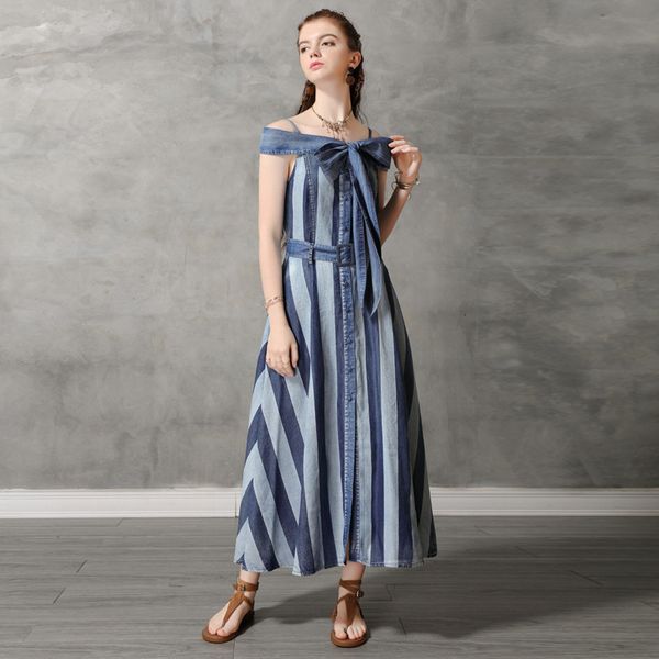 women's summer 2021 black friday new one-line neck camisole large swing skirt denim striped dress a82180, White
women's summer 2021 black friday new one-line neck camisole large swing skirt denim striped dress a82180, White
