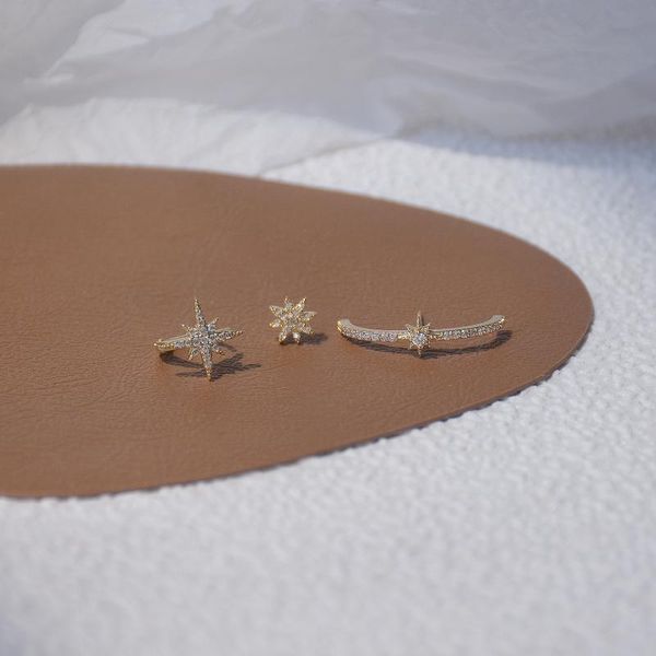 stud shiny side accessories crystal star earrings for women fashion jewelry unique zirconia set, Golden;silver 
stud shiny side accessories crystal star earrings for women fashion jewelry unique zirconia set, Golden;silver