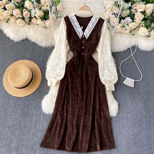 2021 new singiny design in sweet girly velvet splice lace puff neck the line dressed autumn streetwear dress qlkt, Black;gray
2021 new singiny design in sweet girly velvet splice lace puff neck the line dressed autumn streetwear dress qlkt, Black;gray
