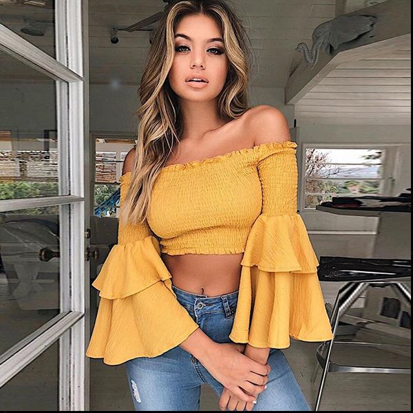 bigsweety off shoulder shirts new fashion elegant women crop sweet ruffle flare sleeve blouse women blusas, White
bigsweety off shoulder shirts new fashion elegant women crop sweet ruffle flare sleeve blouse women blusas, White