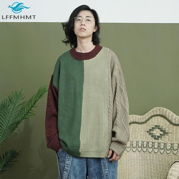 men's sweaters men winter fall contrast color patchwork round neck long sleeve twill pattern japan style harajuku vintage sweater overs, White;black
men's sweaters men winter fall contrast color patchwork round neck long sleeve twill pattern japan style harajuku vintage sweater overs, White;black