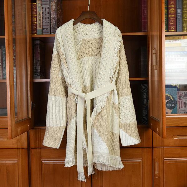 women's knits & tees europe style fashion tassels belt cardigans spring autumn designer knitted overcoat c589, White
women's knits & tees europe style fashion tassels belt cardigans spring autumn designer knitted overcoat c589, White