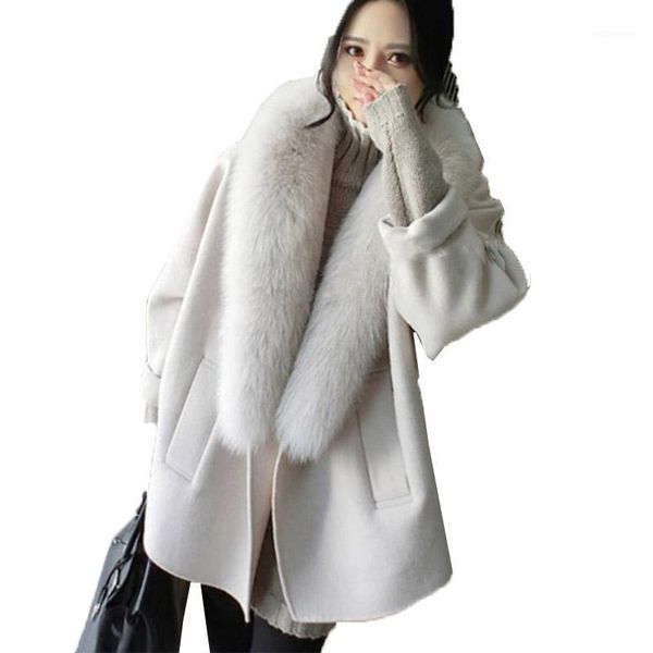 winter fashion women grey/beige big faux fur collar loose overcoat pockets open front woolen blend coat outwear1, Black
winter fashion women grey/beige big faux fur collar loose overcoat pockets open front woolen blend coat outwear1, Black