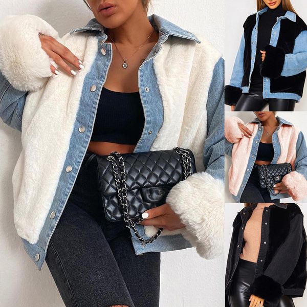 warm womens designer jackets fashion plush denim panelled single breasted womens coats casual autumn winter females clothing, Black;brown
warm womens designer jackets fashion plush denim panelled single breasted womens coats casual autumn winter females clothing, Black;brown