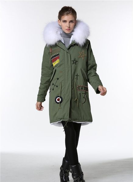 meifeng brand snow jackets white raccoon fur trim germany flag beading coat white rabbit fur lining army green military canvas long parka, Black
meifeng brand snow jackets white raccoon fur trim germany flag beading coat white rabbit fur lining army green military canvas long parka, Black