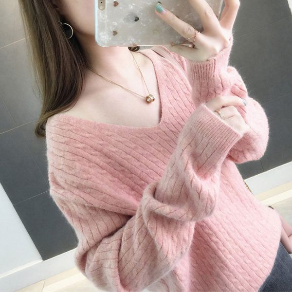 casual v-neck women sweater winter warm jumper pink loose cashmere sweater knitted pullover pull hiver femme 201130, White;black
casual v-neck women sweater winter warm jumper pink loose cashmere sweater knitted pullover pull hiver femme 201130, White;black