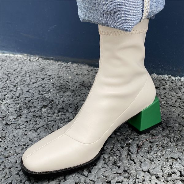 ladies stretch fabric handmade ankle boots square toe mixed colors women shoes square heel slip on short boots slim ankle boots, Black
ladies stretch fabric handmade ankle boots square toe mixed colors women shoes square heel slip on short boots slim ankle boots, Black