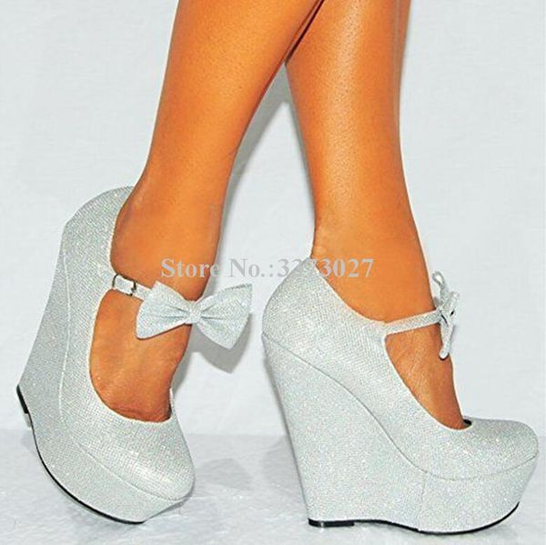 bling silver color bowtie wedge shoes women fashion ankle buckle platform pumps shoes lady real ps party dropship, Black
bling silver color bowtie wedge shoes women fashion ankle buckle platform pumps shoes lady real ps party dropship, Black