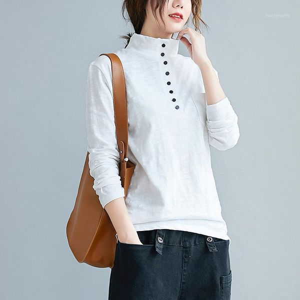 women's t-shirt black white comfortable bamboo cotton t shirt for woman fashion button turtleneck tee femme slim autumn bottoming cloth
women's t-shirt black white comfortable bamboo cotton t shirt for woman fashion button turtleneck tee femme slim autumn bottoming cloth