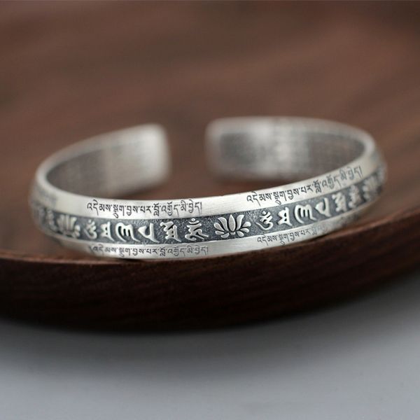 real 999 pure silver cuff bangle engraved heart sutra six-character mantra retro lovers men's and women's bracelets open type 2009, Black
real 999 pure silver cuff bangle engraved heart sutra six-character mantra retro lovers men's and women's bracelets open type 2009, Black