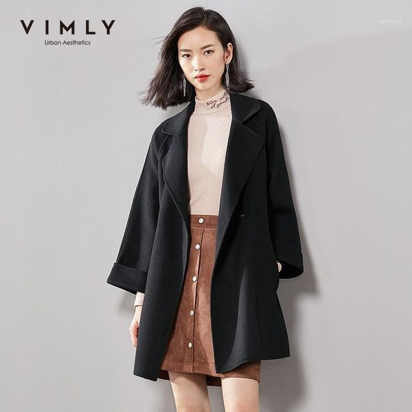 vimly cashmere coat for women autumn winter vintage lapel belt solid pocket slim warm wool jacket female overcoat 3286h1, Black
vimly cashmere coat for women autumn winter vintage lapel belt solid pocket slim warm wool jacket female overcoat 3286h1, Black