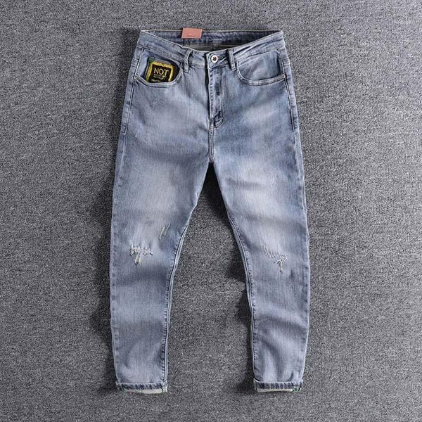 2020 pocket color contrast slim legged pants fashion brand personalized cat whisker hole jeans men's nine point harlem 03141, Blue
2020 pocket color contrast slim legged pants fashion brand personalized cat whisker hole jeans men's nine point harlem 03141, Blue