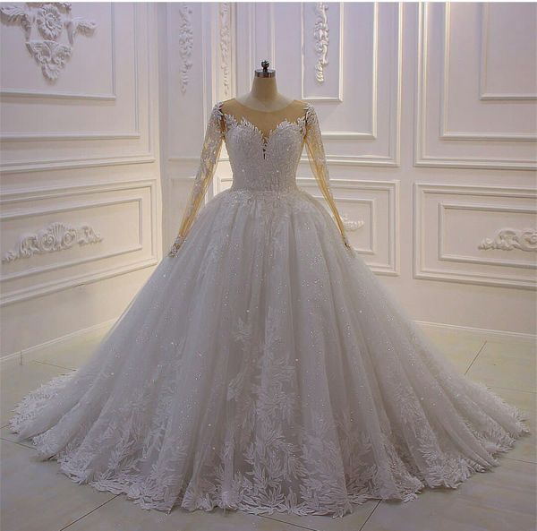 2021 elegant ball gown wedding dresses sheer jewel neck long sleeve princess bridal gowns sparkly sequins wedding dress robes de mariée, White
2021 elegant ball gown wedding dresses sheer jewel neck long sleeve princess bridal gowns sparkly sequins wedding dress robes de mariée, White
