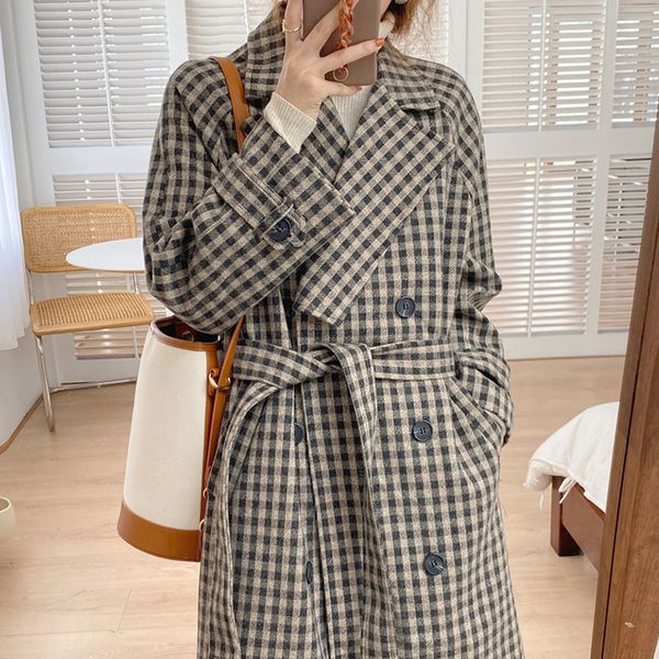 korean chic women's winter vintage plaid woolen coat jacket notched collar double breasted bandage fashion elegant long coats, Black
korean chic women's winter vintage plaid woolen coat jacket notched collar double breasted bandage fashion elegant long coats, Black