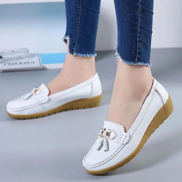 women shoes 2020 new summer flats shoes woman soft bottom genuine leather slip on flats women tenis feminino mother #u65r, Black