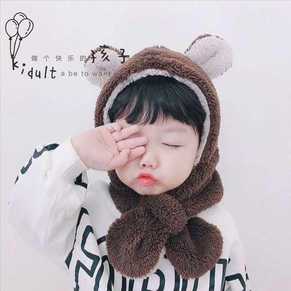warm autumn winter boy girl bear ear baby protection hat scarf, Red;brown 
warm autumn winter boy girl bear ear baby protection hat scarf, Red;brown
