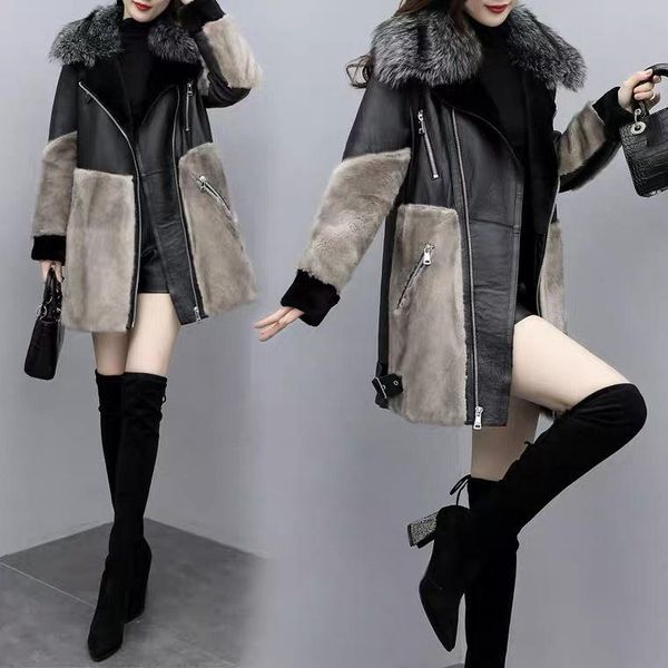 women's fur & faux 2021 winter fashion coat mid-length with one stitching gray collar women, Black
women's fur & faux 2021 winter fashion coat mid-length with one stitching gray collar women, Black