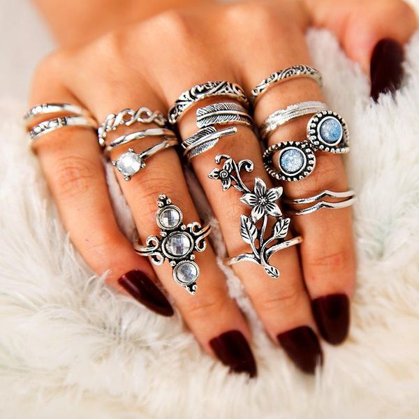 cluster rings 13 pcs/set bohemian ancient silver color rose lotus crystal leaf crown gem joint ring set women party jewelry accessories o5p2, Golden;silver
cluster rings 13 pcs/set bohemian ancient silver color rose lotus crystal leaf crown gem joint ring set women party jewelry accessories o5p2, Golden;silver