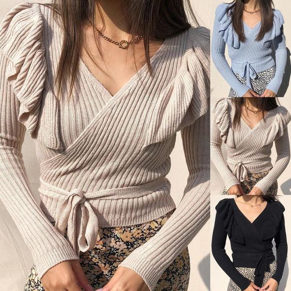 women's sweaters autumn winter women stylish knitwear v neck long sleeve ruffles knitted sweater bandage pullover tight, White;black
women's sweaters autumn winter women stylish knitwear v neck long sleeve ruffles knitted sweater bandage pullover tight, White;black