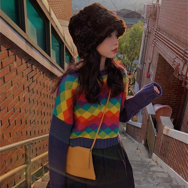 women's sweaters rainbow sweater women winter 2021 korean style cute argyle plaid loose drop shoulder long sleeve knitted pullover blue, White;black
women's sweaters rainbow sweater women winter 2021 korean style cute argyle plaid loose drop shoulder long sleeve knitted pullover blue, White;black
