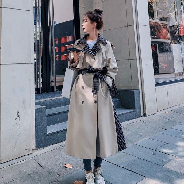 women's mid-length british style elegant high-end 2021 new style loose all-match plaid jacket women, Tan;black
women's mid-length british style elegant high-end 2021 new style loose all-match plaid jacket women, Tan;black
