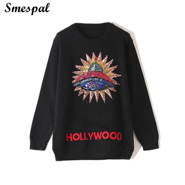 women's sweaters women autumn winter knit with sequin embrodiery ladies loose pullovers in black, White;black
women's sweaters women autumn winter knit with sequin embrodiery ladies loose pullovers in black, White;black