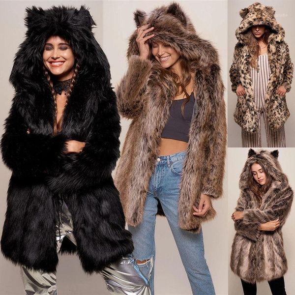 new winter faux fur coat women fashion cute hooded leopard fur long coat plus size loose thick warm t4691, Black
new winter faux fur coat women fashion cute hooded leopard fur long coat plus size loose thick warm t4691, Black