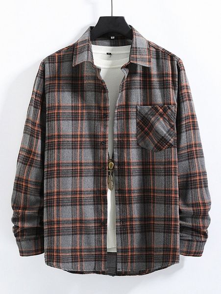 men tartan patched pocket shirt without tee f605#, White;black 
men tartan patched pocket shirt without tee f605#, White;black