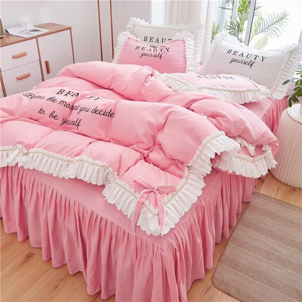 bedding sets solid color cute little fresh and comfortable fashion princess style embroidery bed skirt four-piece suit1
bedding sets solid color cute little fresh and comfortable fashion princess style embroidery bed skirt four-piece suit1
