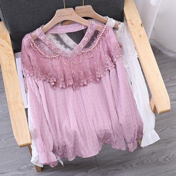 women's blouses & shirts women luxury lace beading tassels floral long flare sleeve woman party nice elegant ns762, White
women's blouses & shirts women luxury lace beading tassels floral long flare sleeve woman party nice elegant ns762, White